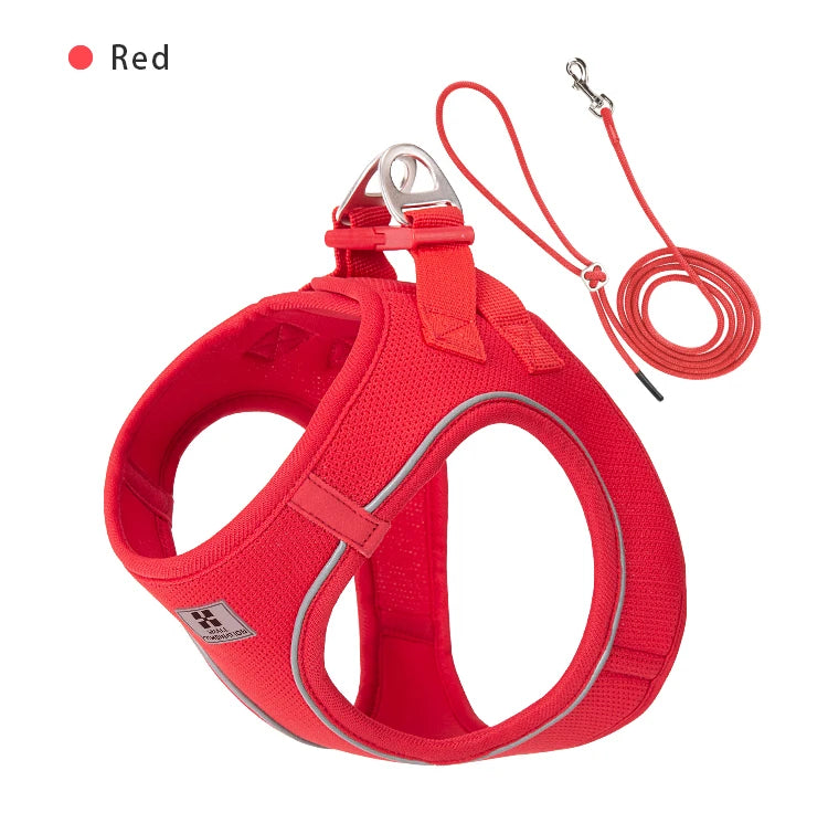 Conjunto de Peitoral e Guia para Cães Pequenos e Médios – Arnês Ajustável e Refletivo para Filhotes e Gatos, Colete para Animais de Estimação, ideal para Chihuahuas, Dachshunds e Passeios ao Ar Livre