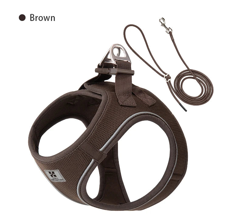 Conjunto de Peitoral e Guia para Cães Pequenos e Médios – Arnês Ajustável e Refletivo para Filhotes e Gatos, Colete para Animais de Estimação, ideal para Chihuahuas, Dachshunds e Passeios ao Ar Livre